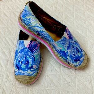 Lilly Pulitzer Marlo Wedge espadrilles salt water blue print sz 6.5